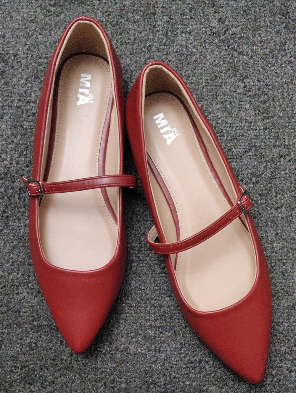 MIA Red Pointed Mary Jane Flats with Adjustable Strap